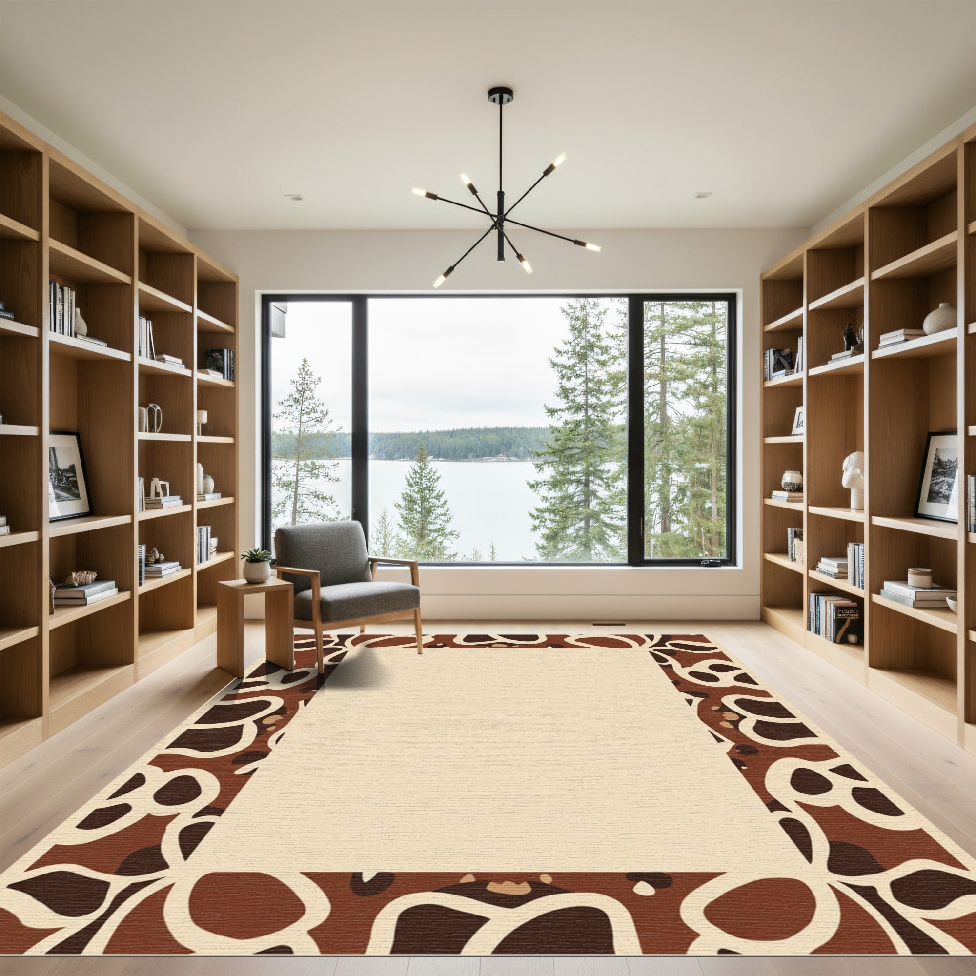 Earthy Brown Animal Print Border Rug