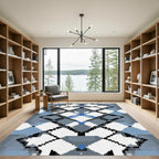 Geometric Blue Diamond Pixel Art Rug
