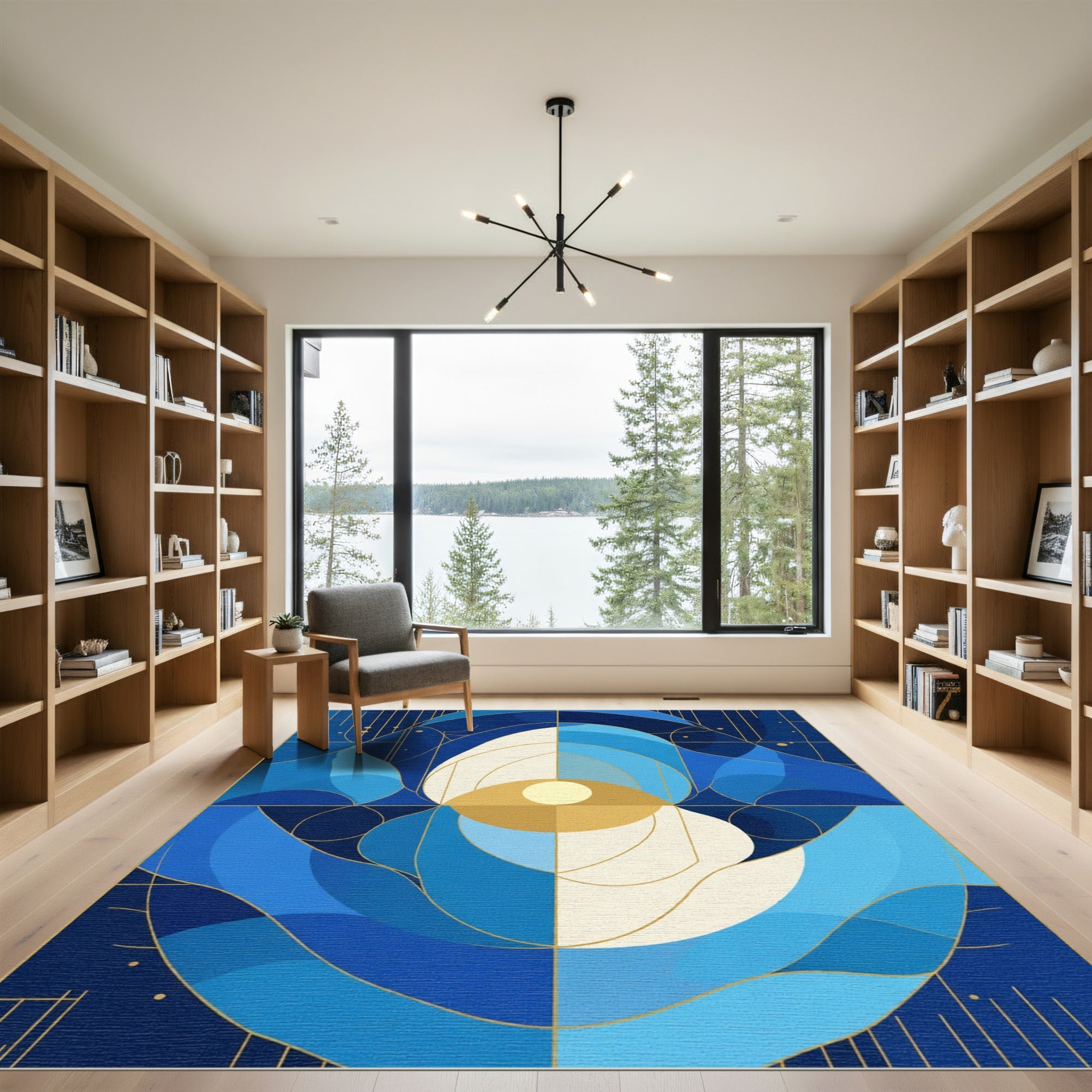 Deep Blue Geometric Eye Vision Rug