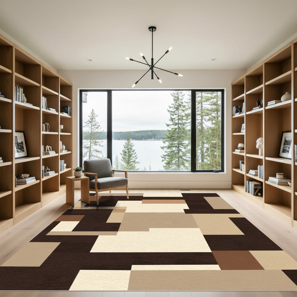 Modern Geometric Blocks Earth Tones Rug