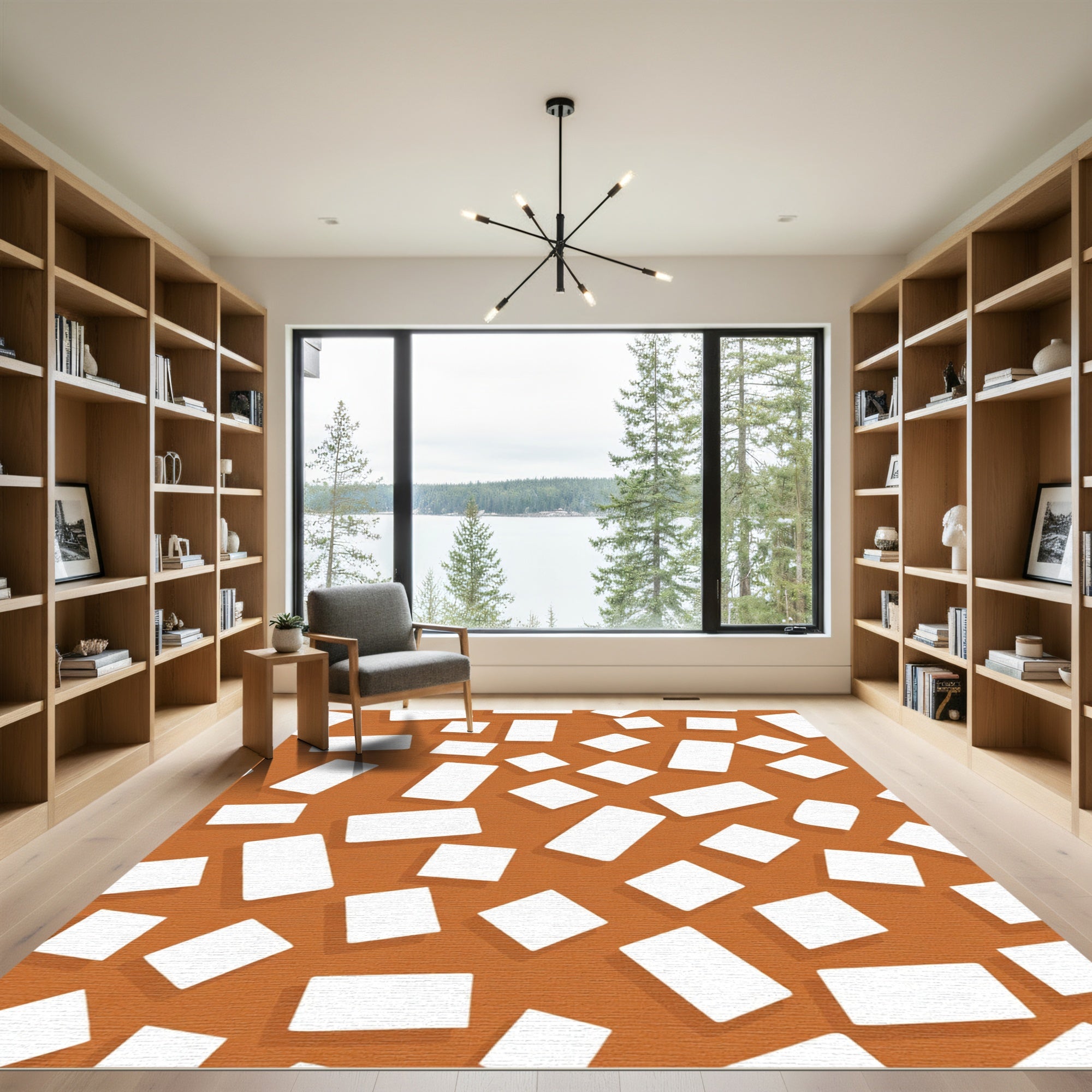 Terracotta White Geometric Block Rug