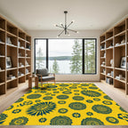 Golden Yellow Teal Floral Medallions Rug
