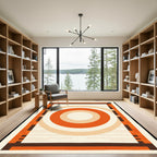 Retro Orange Radial Geometric Border Rug