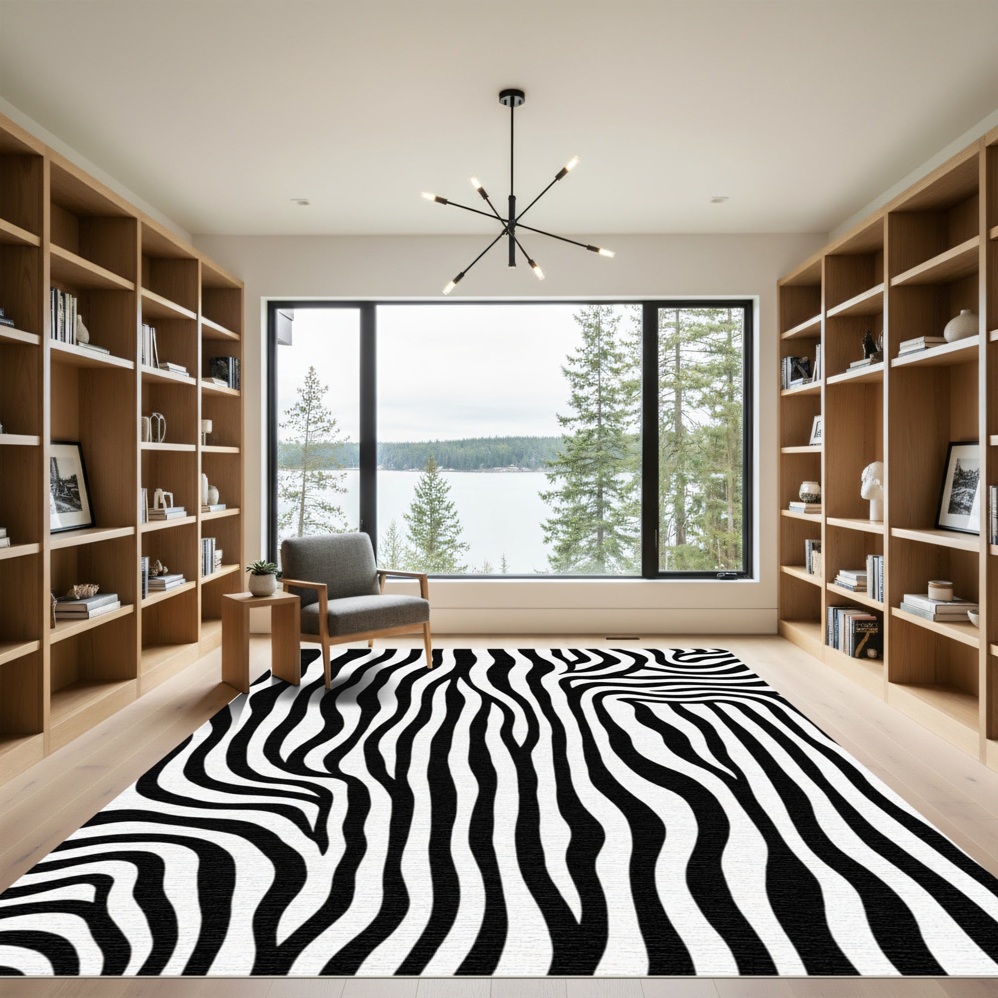 Bold Black White Wavy Lines Rug