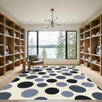 Modern Blue And Black Dot Rug