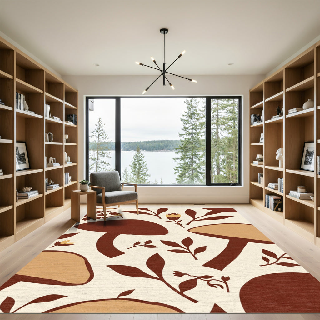 Earthy Tones Mushroom Botanical Illustration Rug