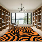 Orange Black Wavy Abstract Lines Rug
