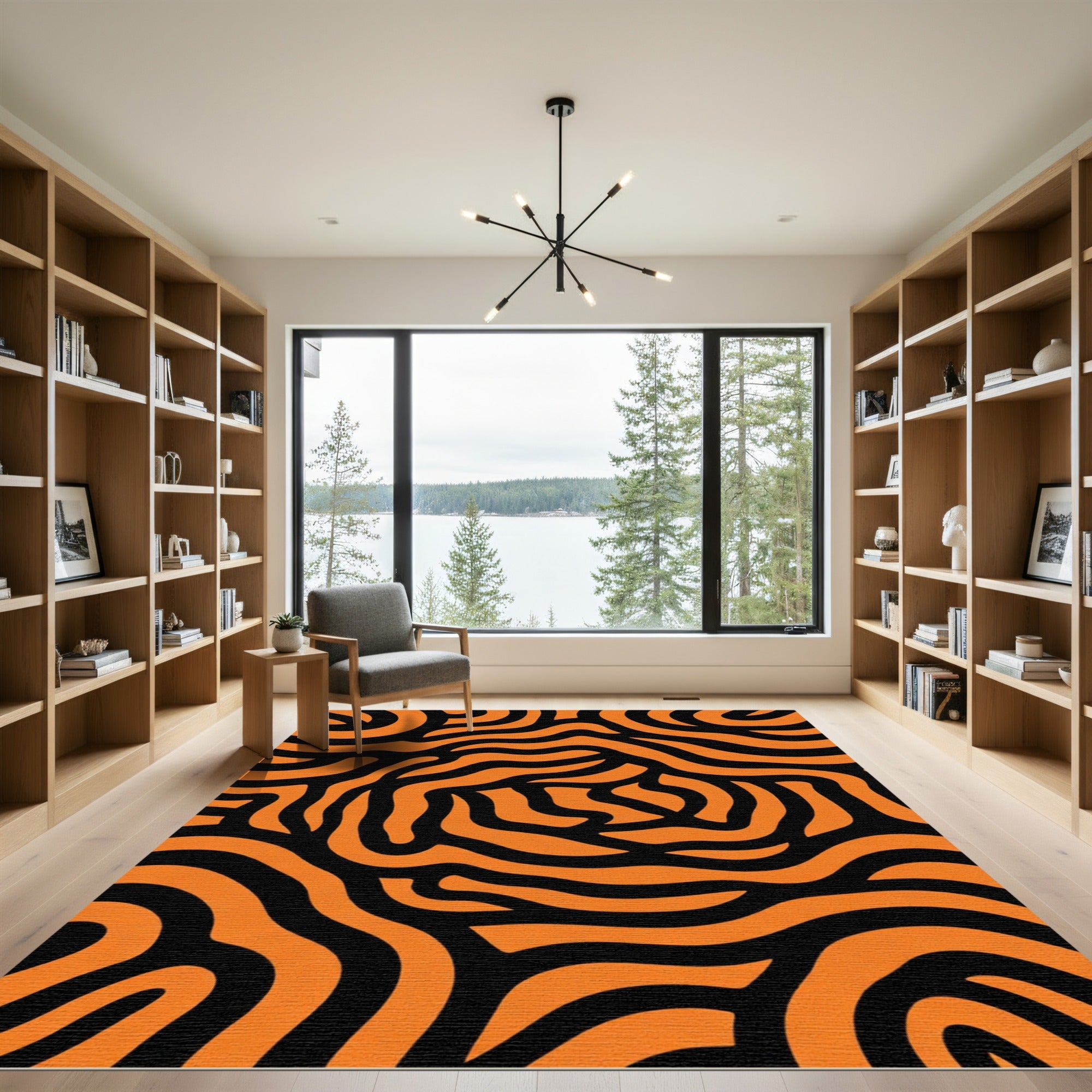 Orange Black Wavy Abstract Lines Rug