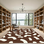 Brown White Abstract Brushstroke Rug