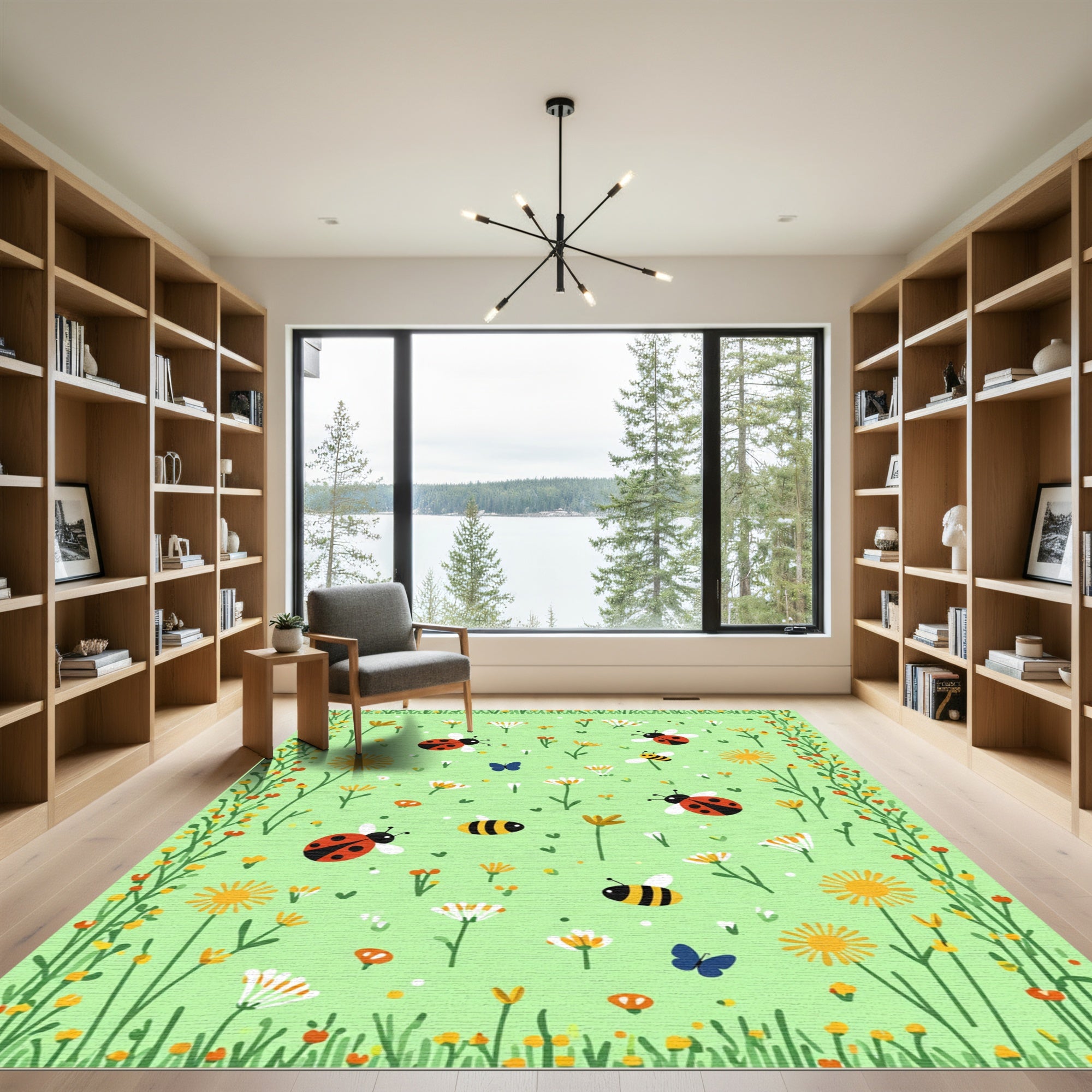 Whimsical Ladybug Bee Garden Meadow Rug