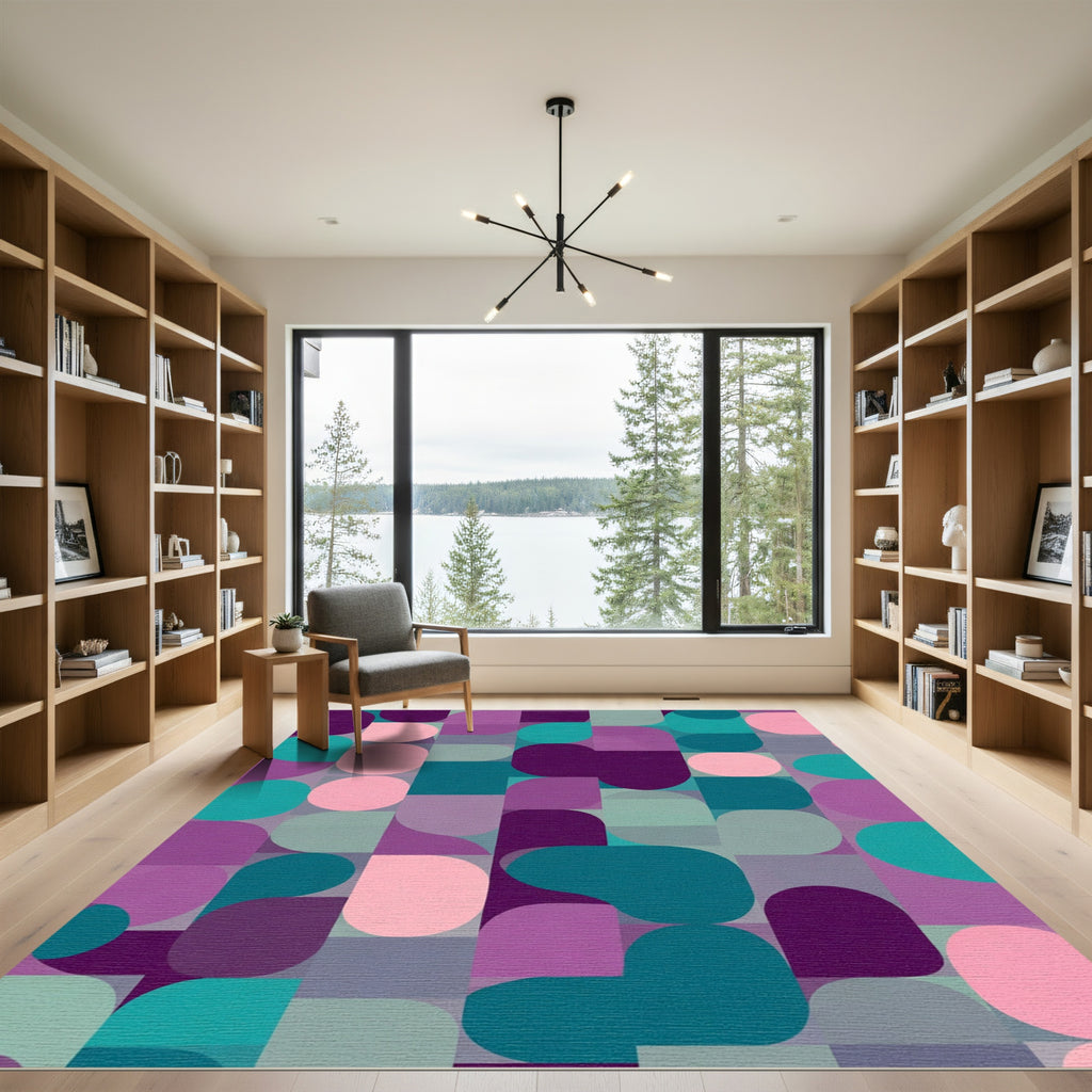 Modern Geometric Teal Purple Pink Rug