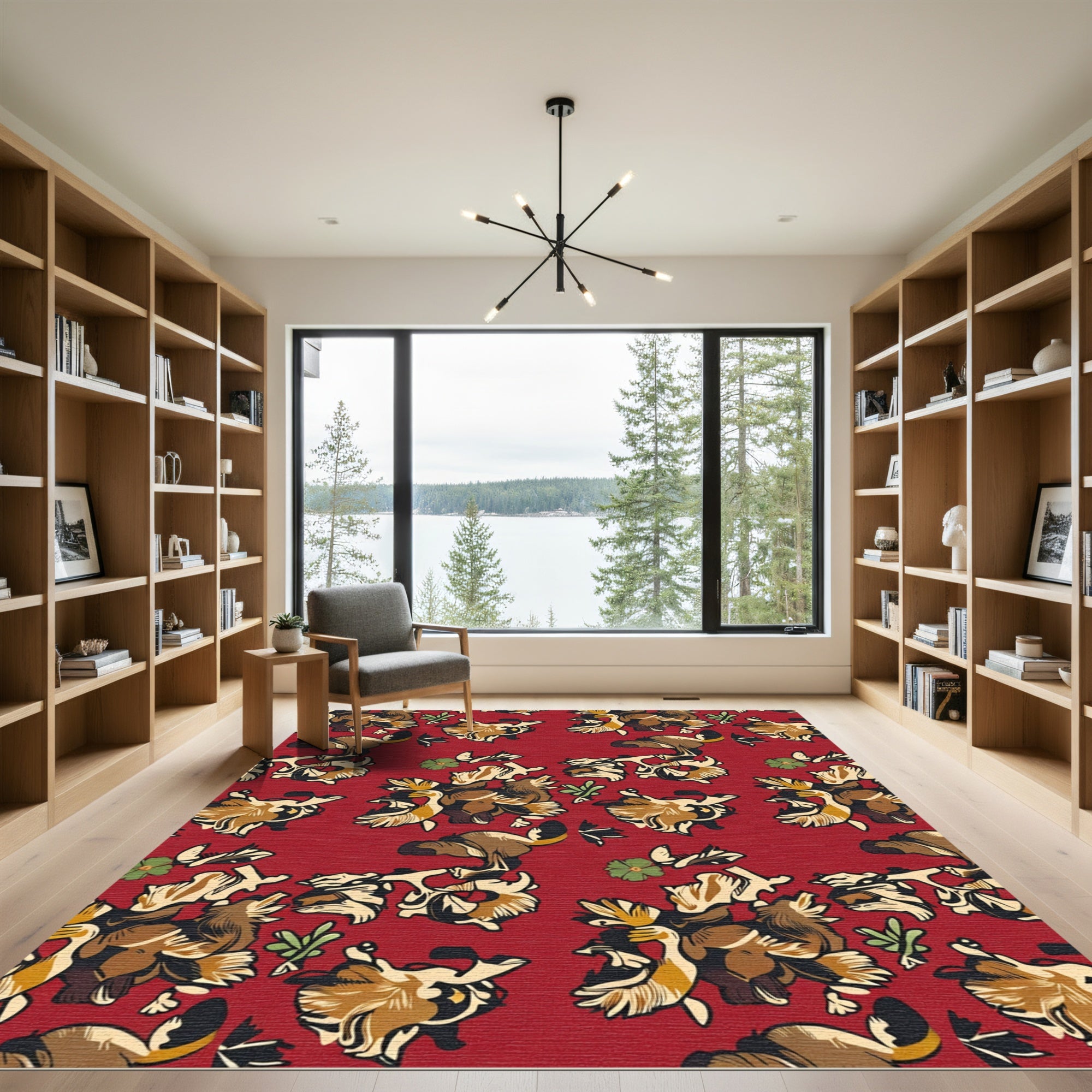 Rustic Brown Floral Creature Composition Rug