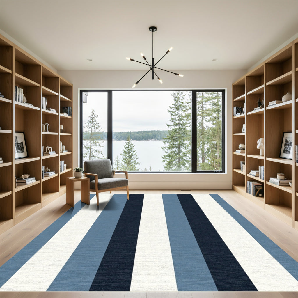 Classic Navy Blue White Stripe Rug