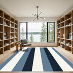 Classic Navy Blue White Stripe Rug