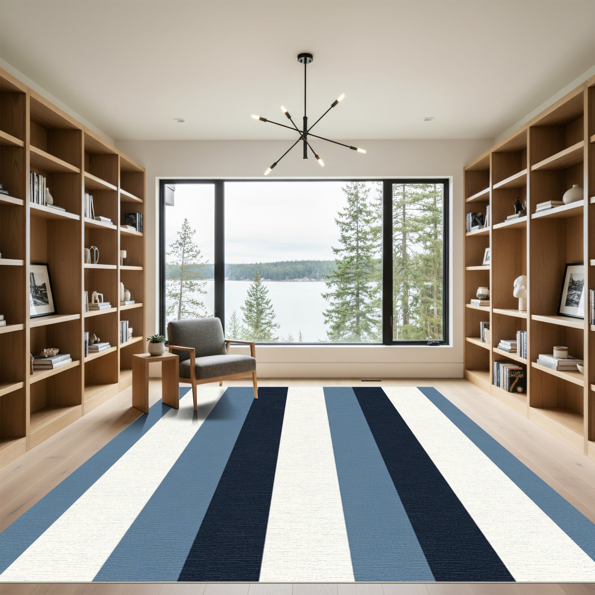 Classic Navy Blue White Stripe Rug