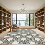 Creamy Gray Abstract Diamond Lattice Rug