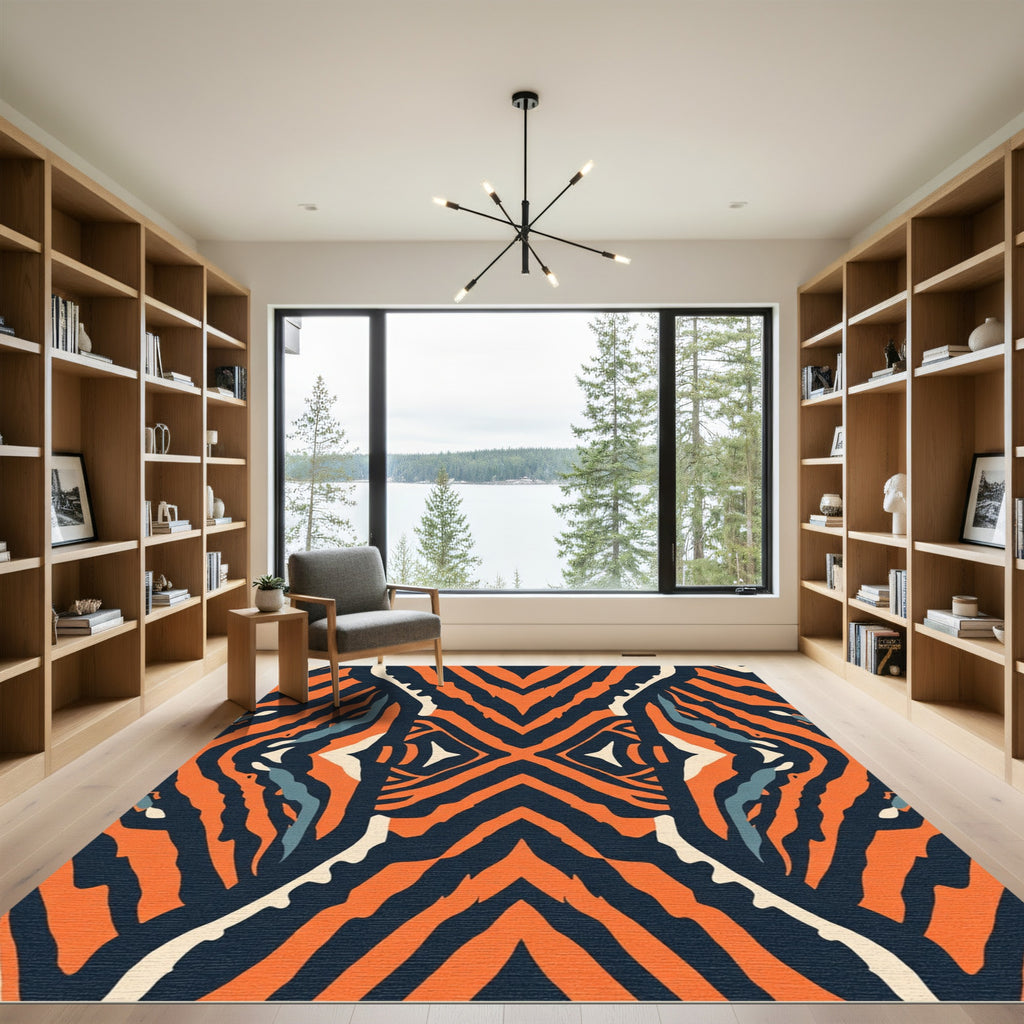 Bold Orange Blue Abstract Stripe Rug