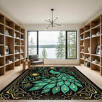 Emerald Peacock Floral Sunburst Border Rug