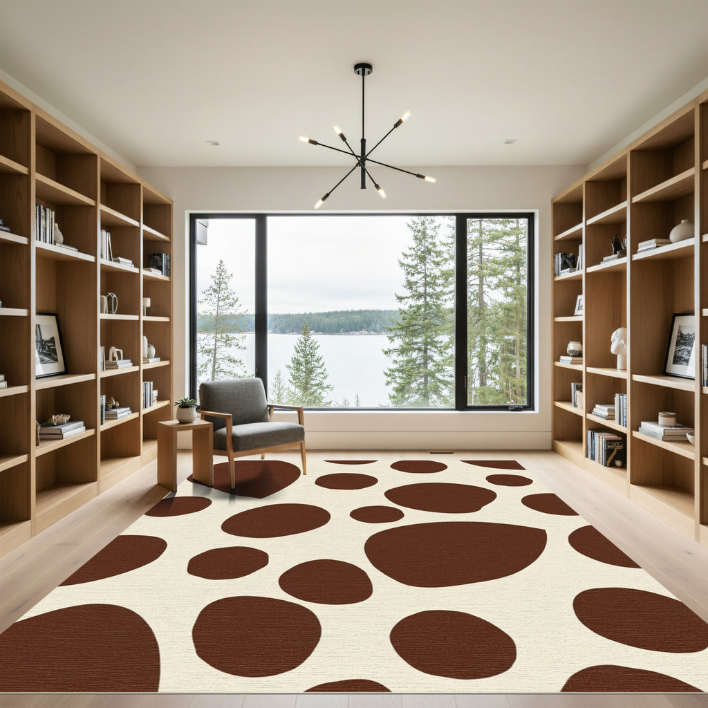 Brown Beige Dalmatian Spotted Overlay Rug