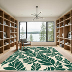 Emerald Green Tropical Leaf Pattern Rug