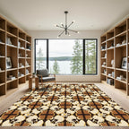 Abstract Ochre Cream Brown Geometric Rug