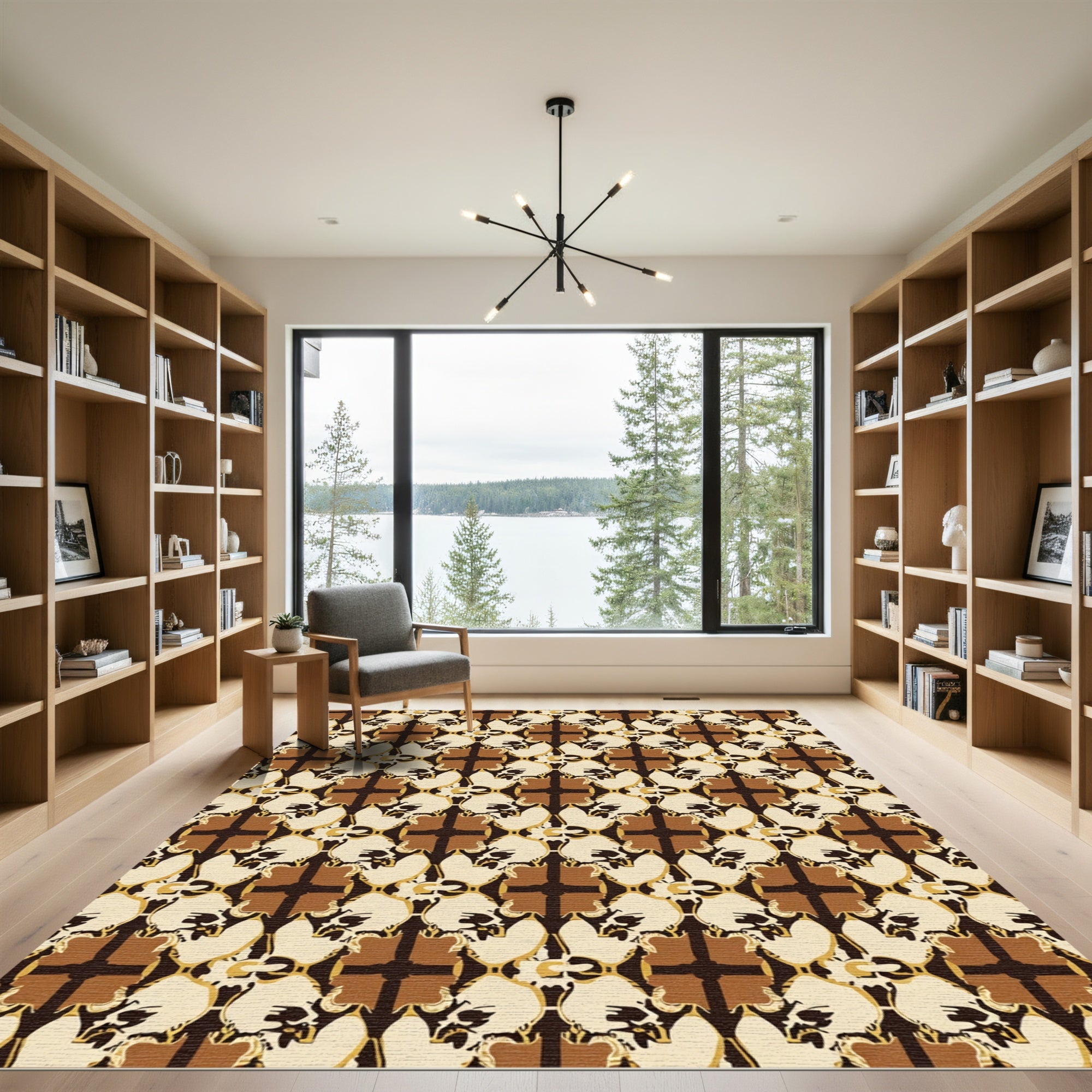 Abstract Ochre Cream Brown Geometric Rug