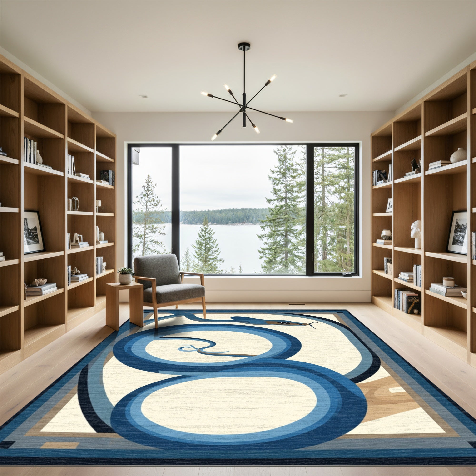 Blue Serpent Swirl Abstract Rug