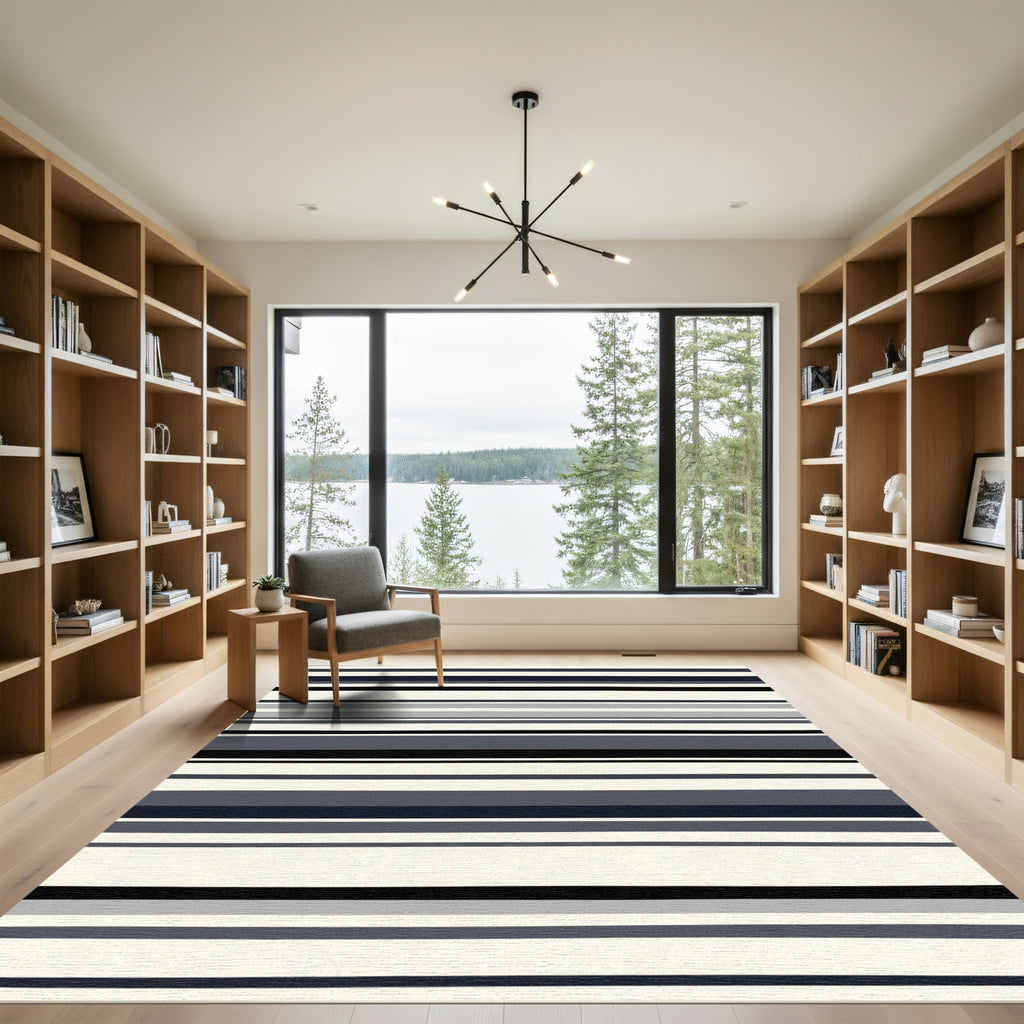 Modern Navy Gray Striped Rug