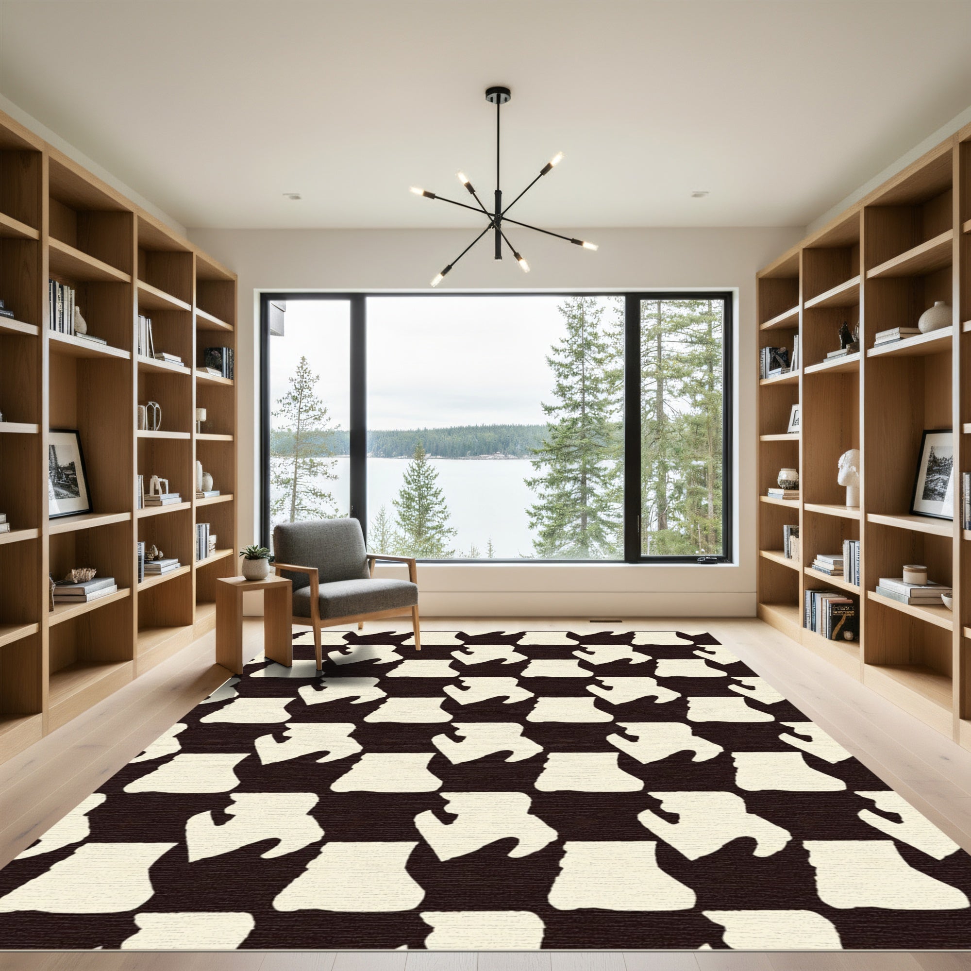 Cream Tan Organic Abstract Shape Rug
