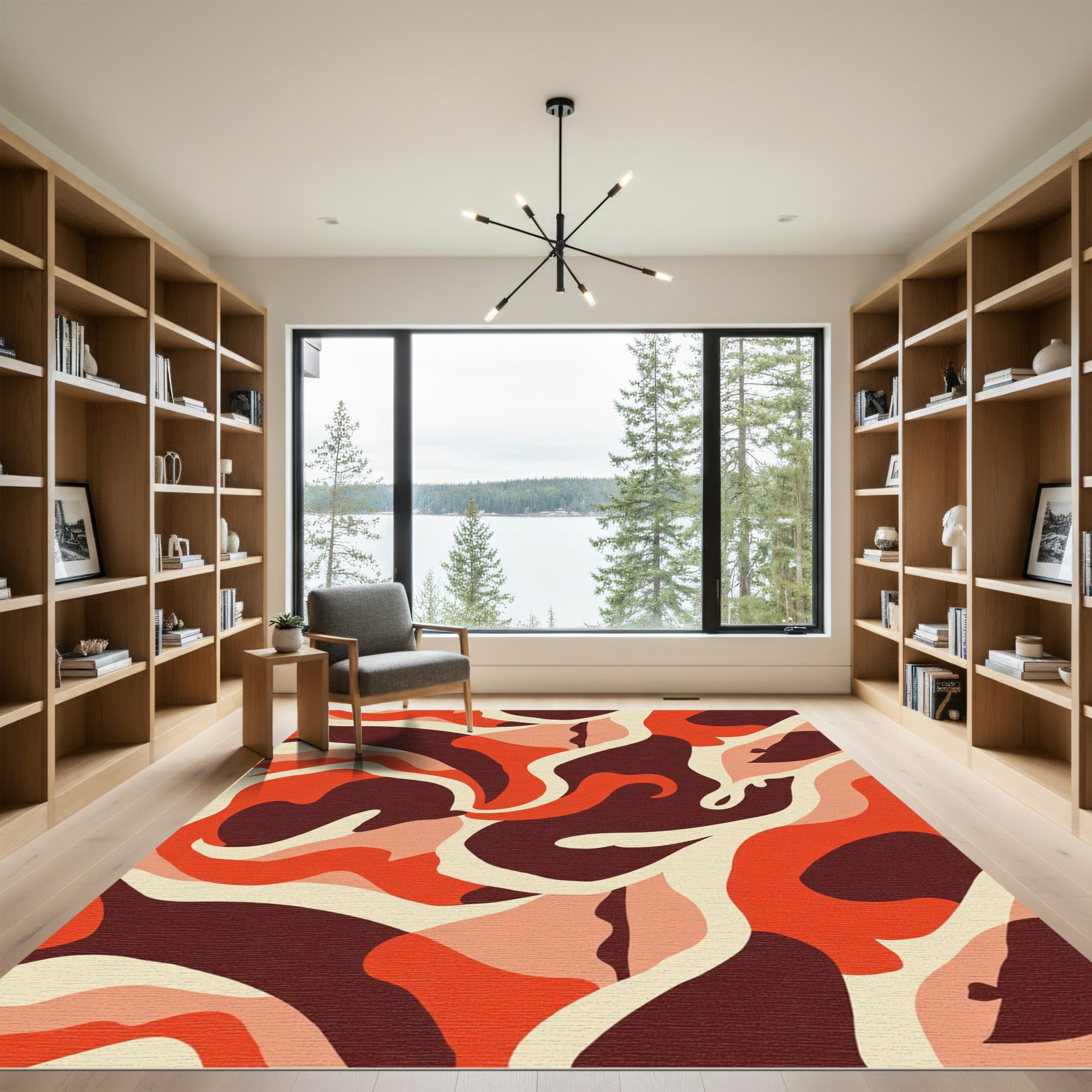 Abstract Orange Red Swirls Rug