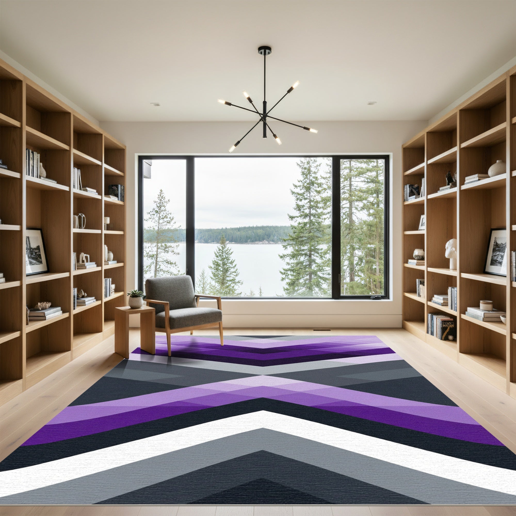 Amethyst Gray Gradient Geometric Chevron Rug