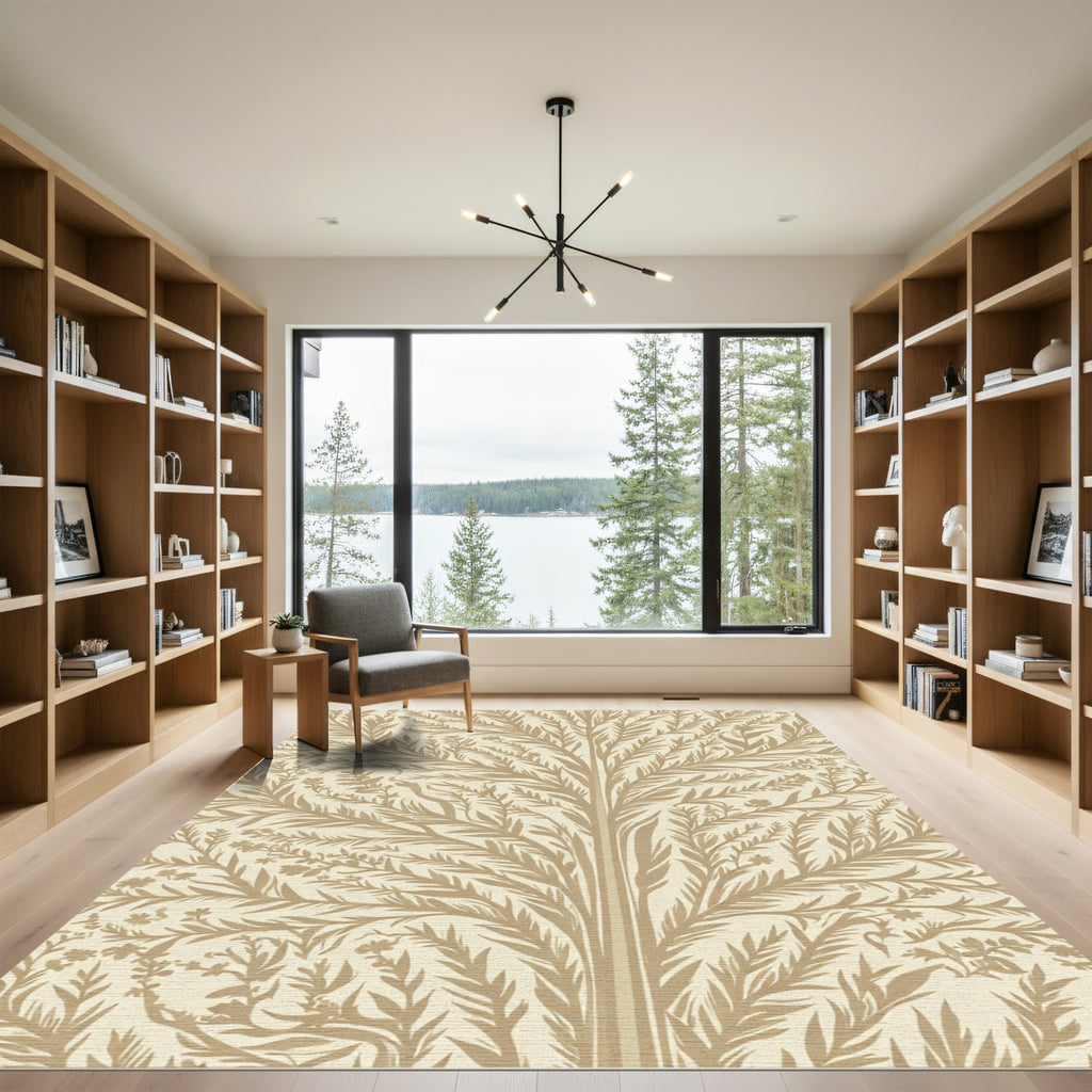 Earthy Tan Botanical Branch Harmony Rug