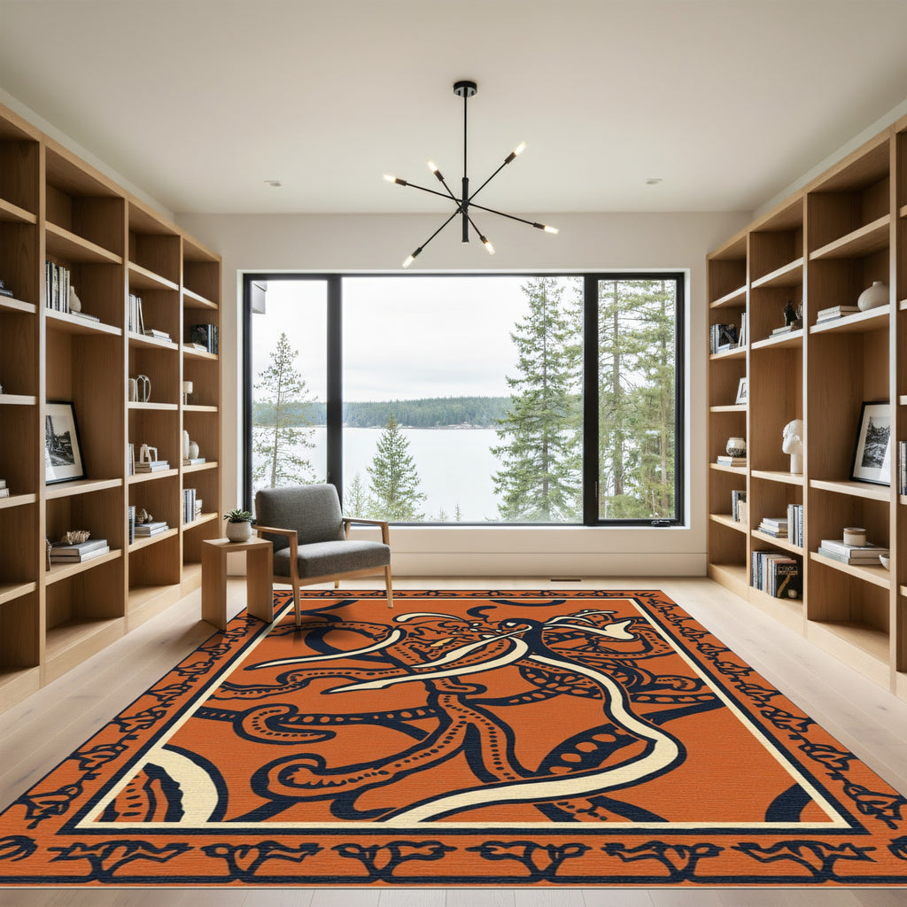 Orange Abstract Swirls And Dots Rug