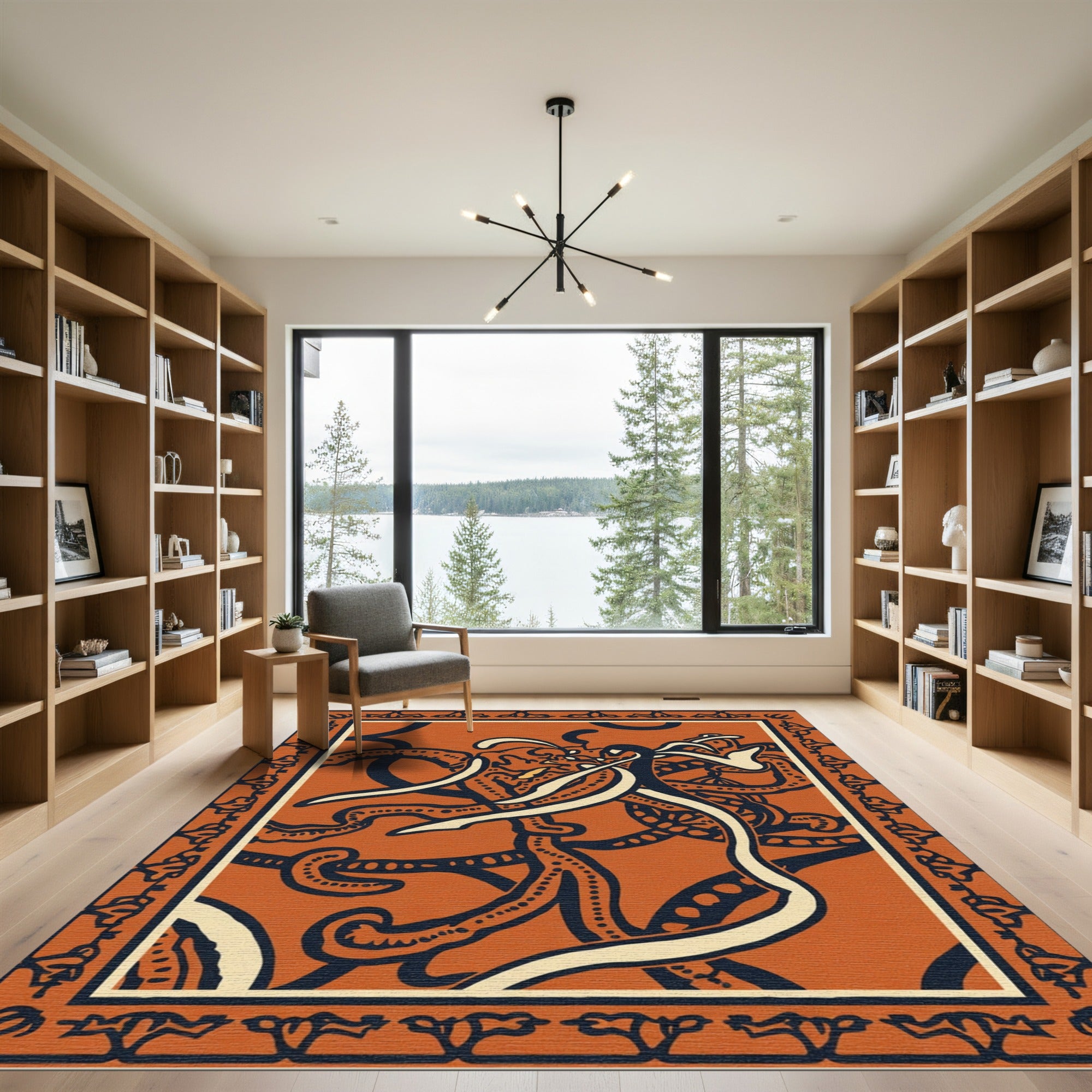 Orange Abstract Swirls And Dots Rug