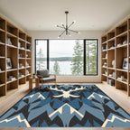 Cream Antlered Animal Blue Mountains Rug
