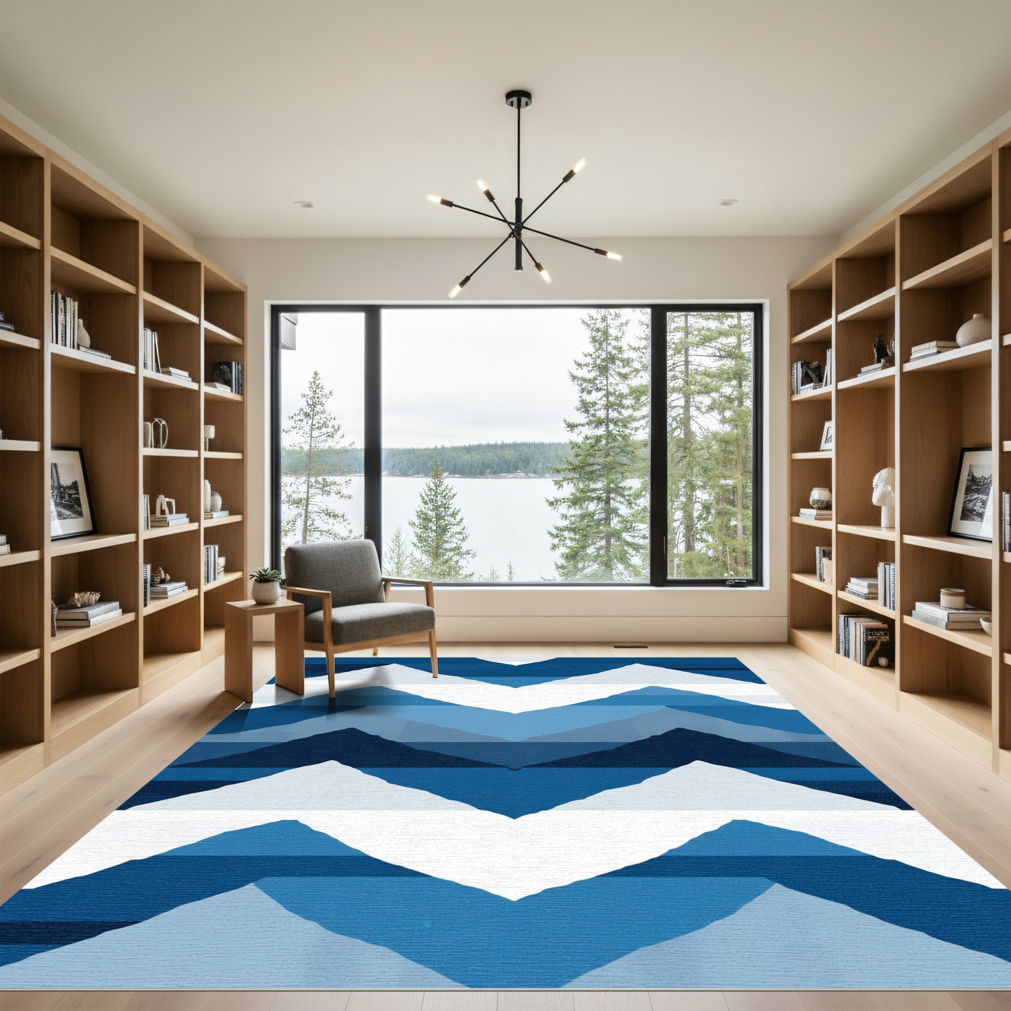 Abstract Blue Mountain Chevron Rug