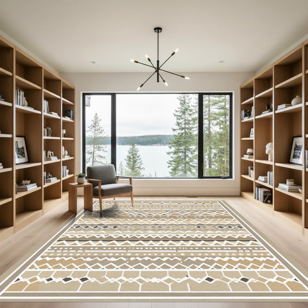 Earthy Geometric Stripe Medallion Rug