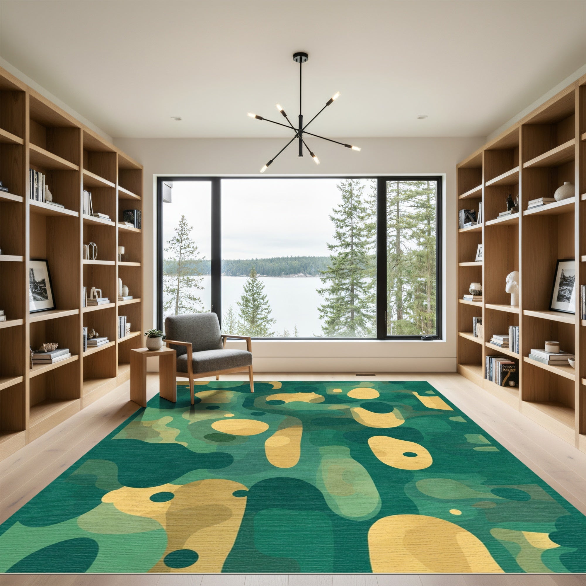Deep Emerald Abstract Organic Shapes Rug