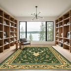 Golden Antlers Green Floral Border Rug