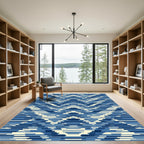 Indigo Blue Abstract Geometric Stripe Rug