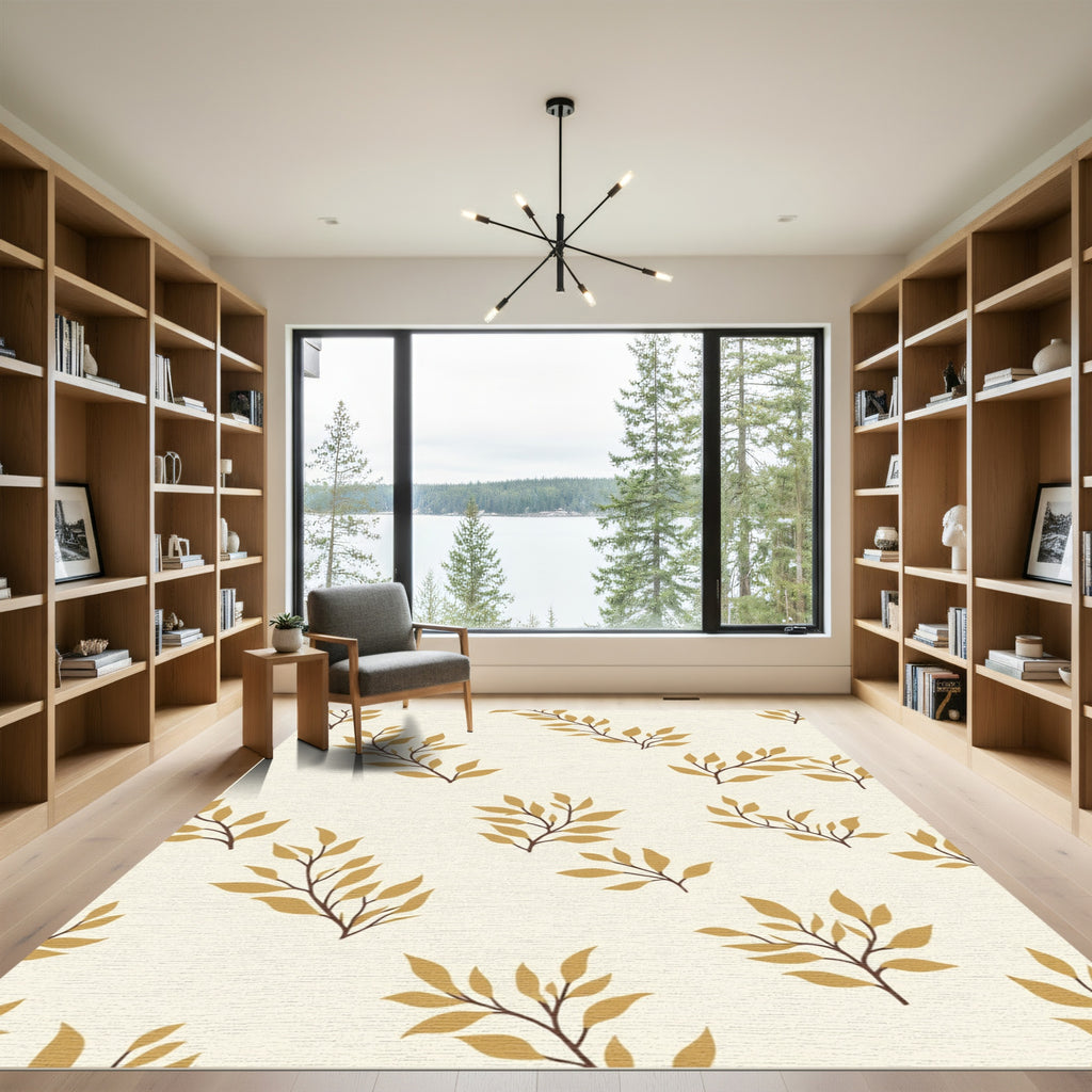 Autumn Leaf Branches Cream Rug
