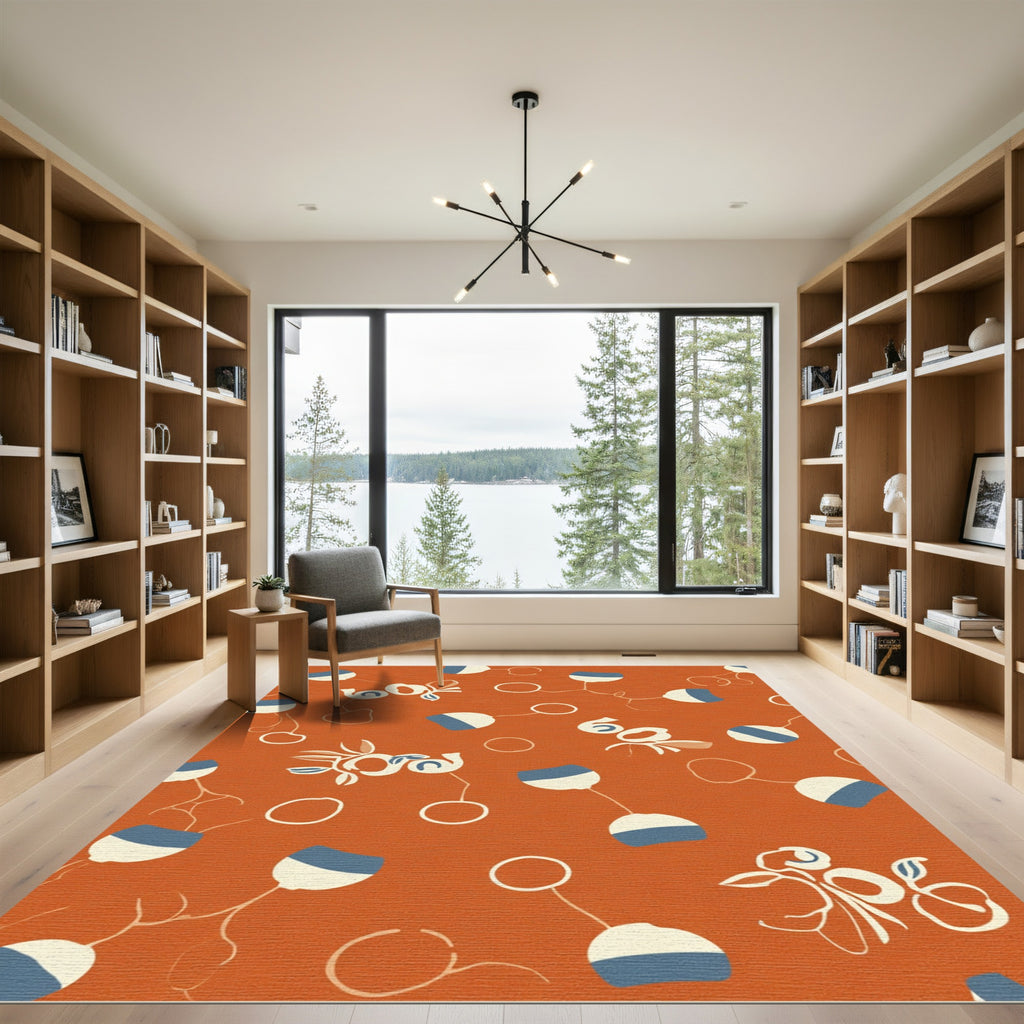 Abstract Orange Blue White Orb Garland Rug