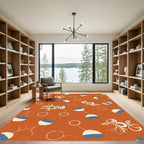 Abstract Orange Blue White Orb Garland Rug