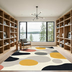 Abstract Ochre Coral Gray Blob Rug