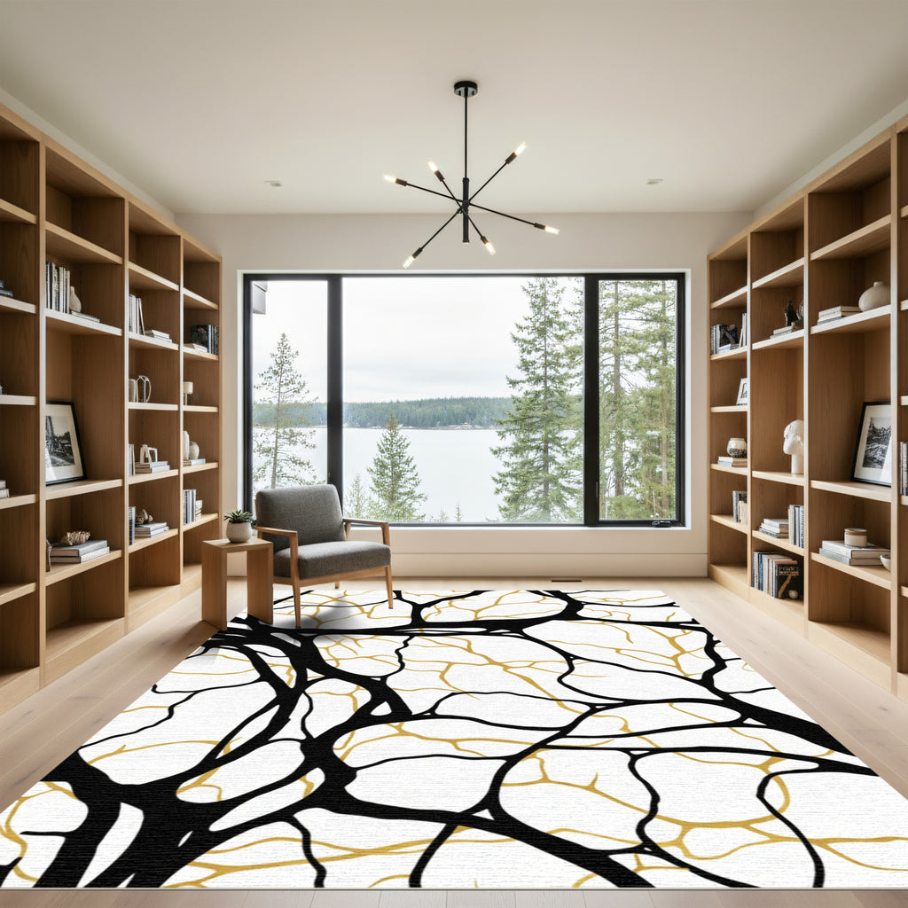 Black Gold Organic Branch Abstract Rug