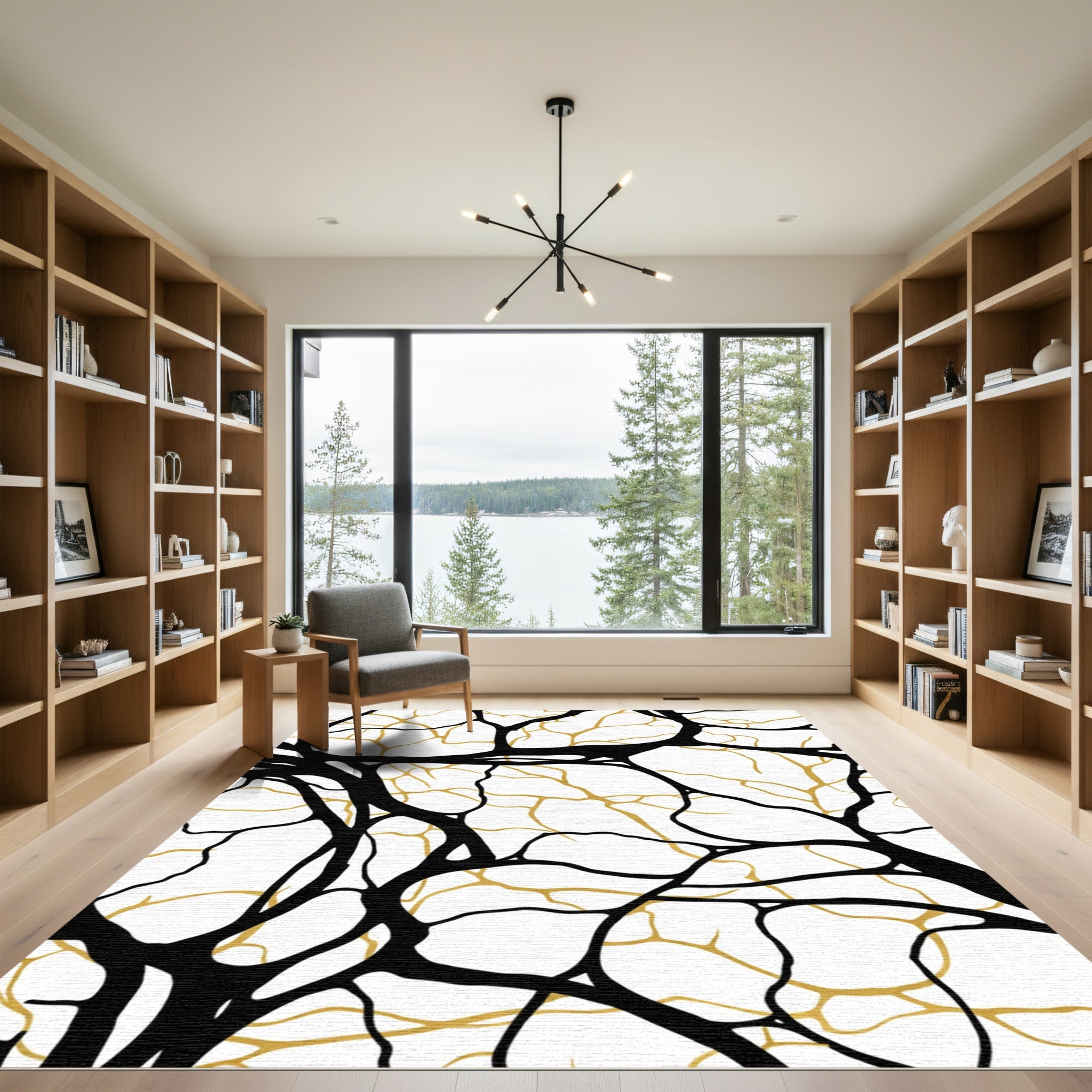 Black Gold Organic Branch Abstract Rug