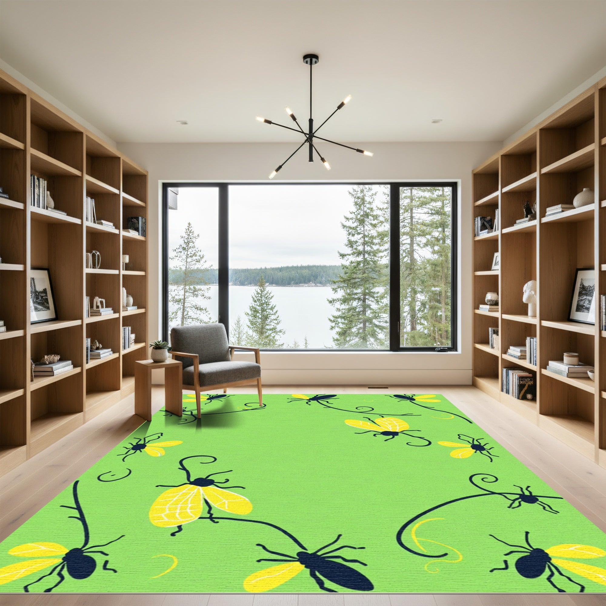 Whimsical yellow bug garden vines Rug