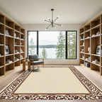Cream Brown Scrollwork Border Rug