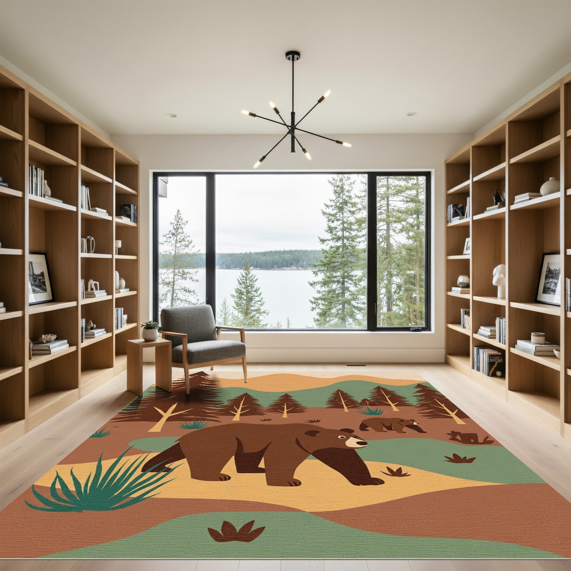 Woodland Bears Mountain Landscape Rug