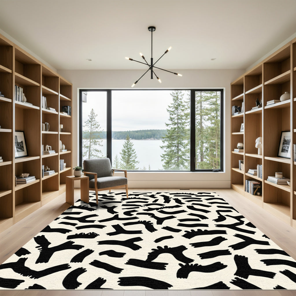 Black Abstract Organic Brushstroke Rug